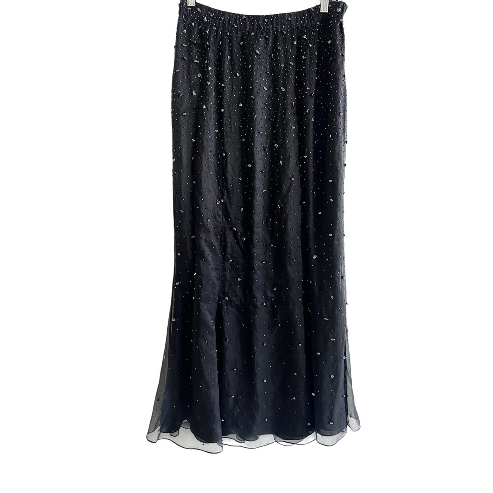 Dana Buchman Silk Beaded Long Evening Gala Maxi Skirt Black M